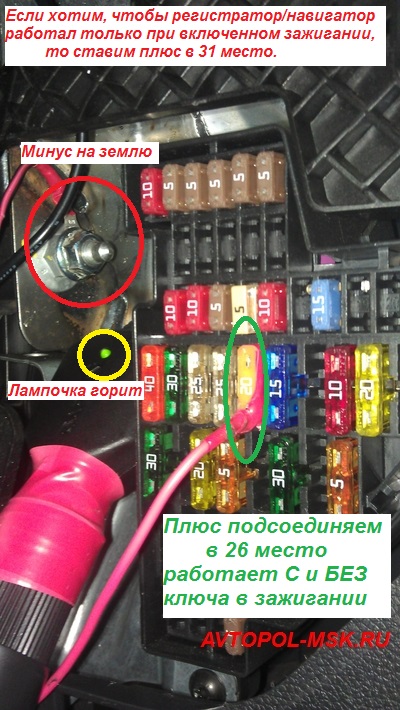 Как через предохранители подключить gps навигатор в шкоде ?
