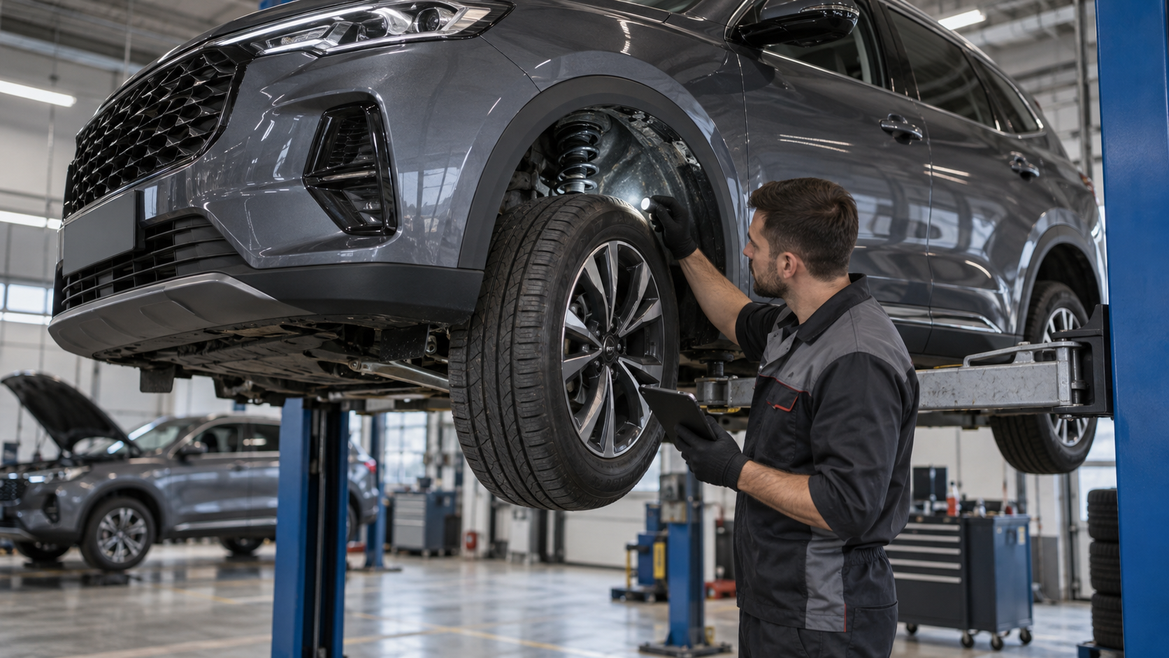 Проверка подвески и шин кроссовера Haval в сервисе